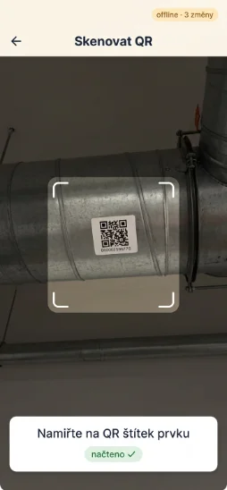 Mobilní aplikace Evidal - skenování QR štítku na požární klapce